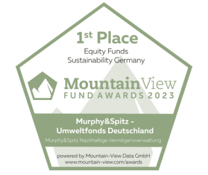 Siegel 1. Platz im Mountain View Fund Awards, Kategorie Equity Funds Sustainability Germany