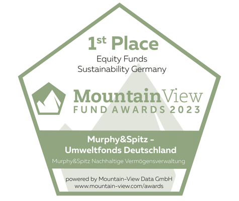 Siegel 1. Platz im Mountain View Fund Awards, Kategorie Equity Funds Sustainability Germany